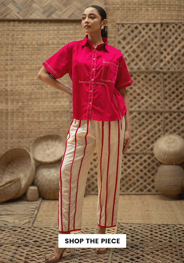 Pairing stripe pant with solid color top