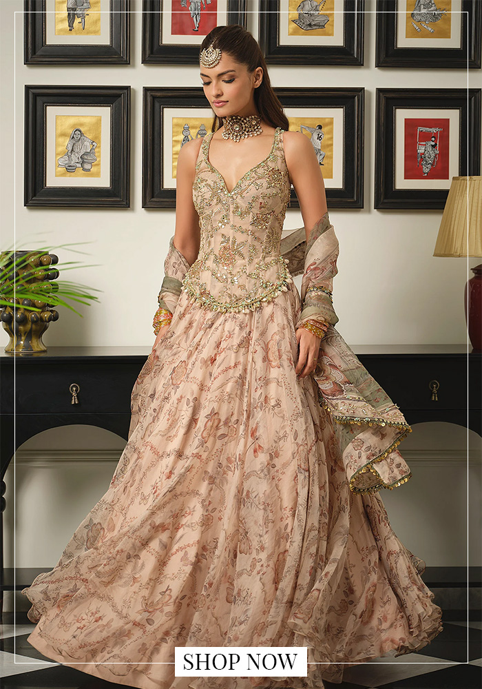 Peach corset anarkali with dupatta