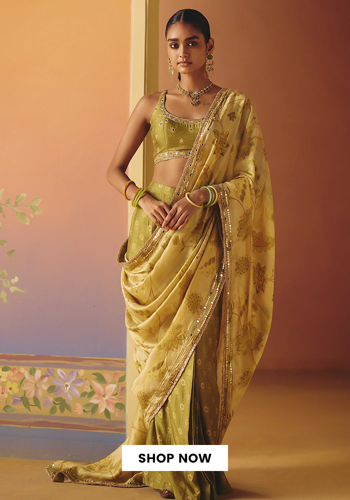 Phulkari printed pre-draped saree
