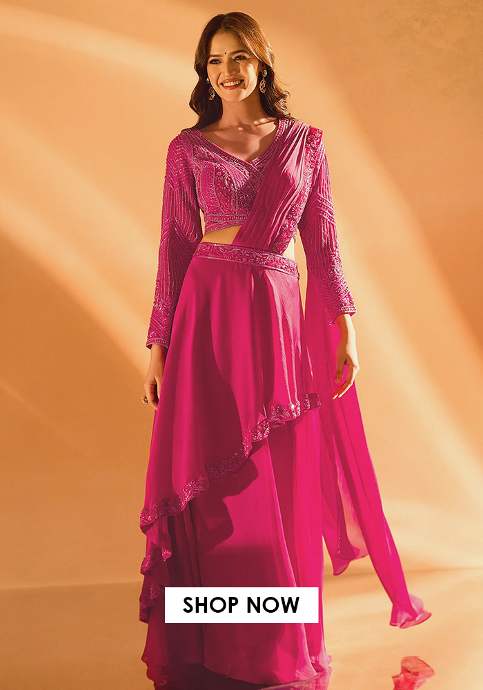 Placement embroidered pre-draped saree for dhanteras