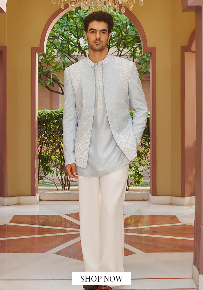 Powder blue jacket kurta