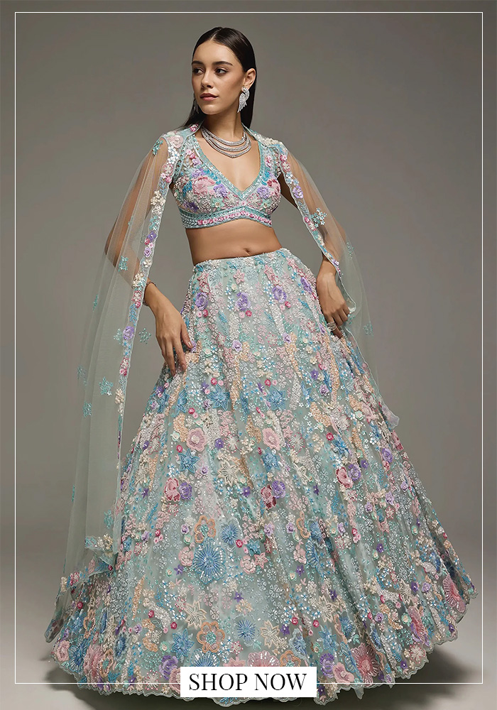 Powder blue multi-color lehenga set