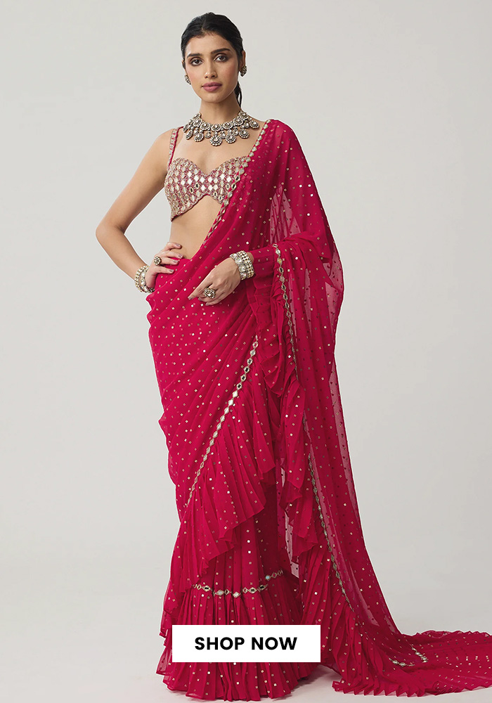 Pre draped sequin saree