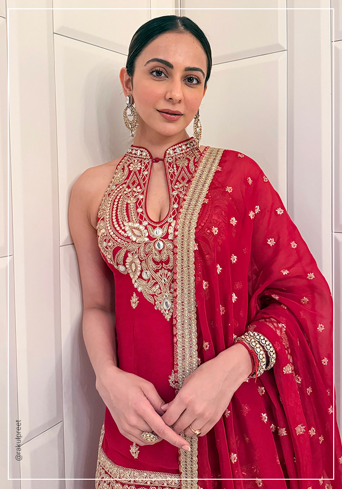 Rakul Preet Singh wearing red Gopi Vaid sharara set