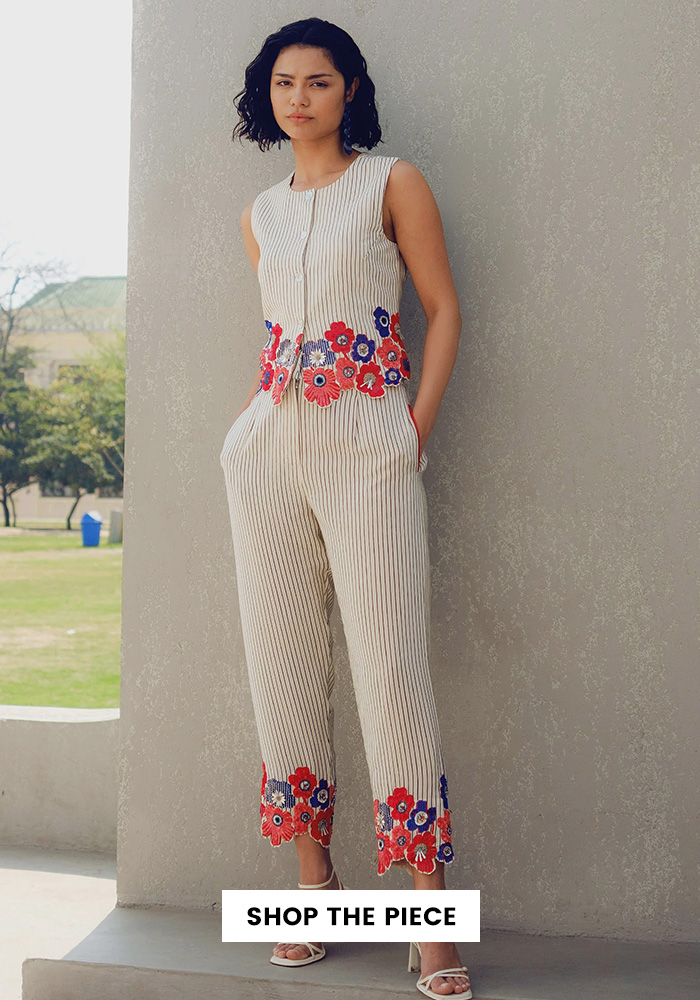 Stripe off-white pant set