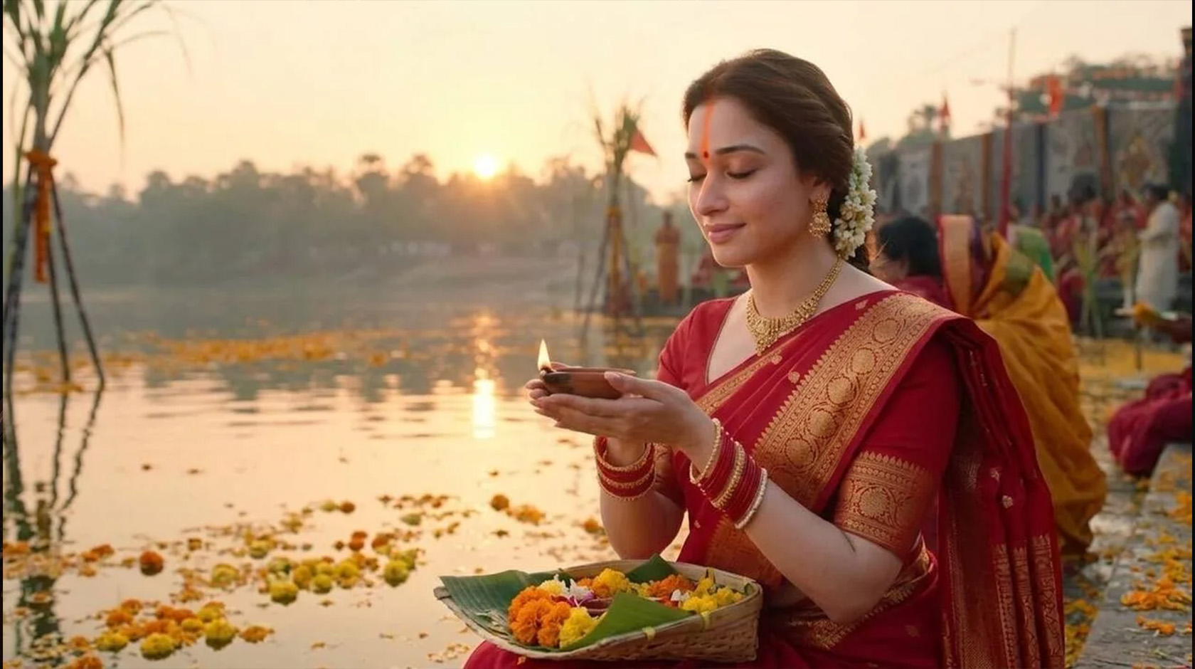 Tamannaah Bhatia doing chhath puja