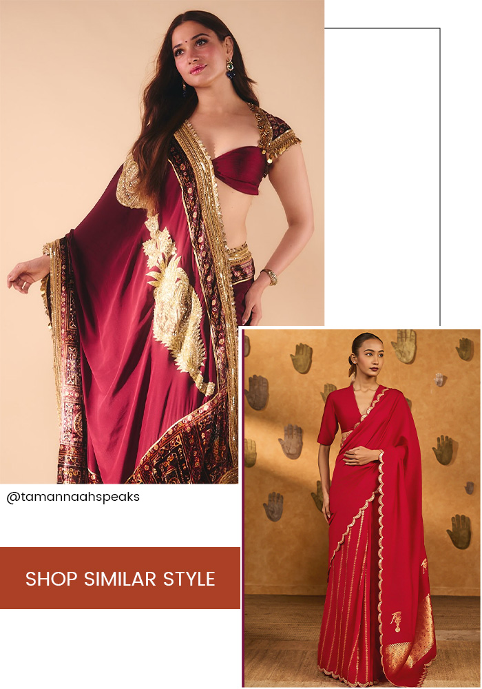 Tamannah Bhatia inspired red masaba saree for karwa chauth
