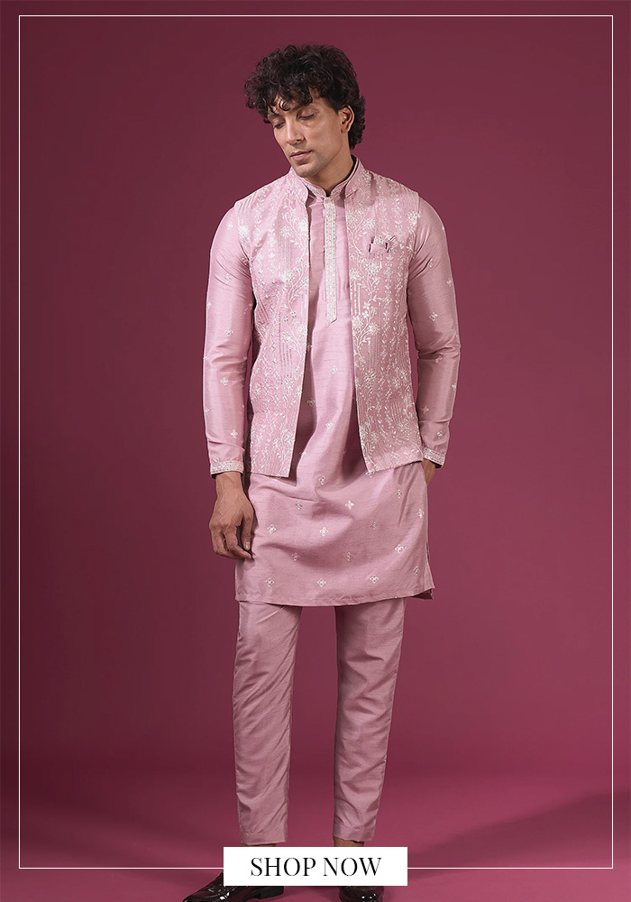 Textured nehru jacket and kurta set