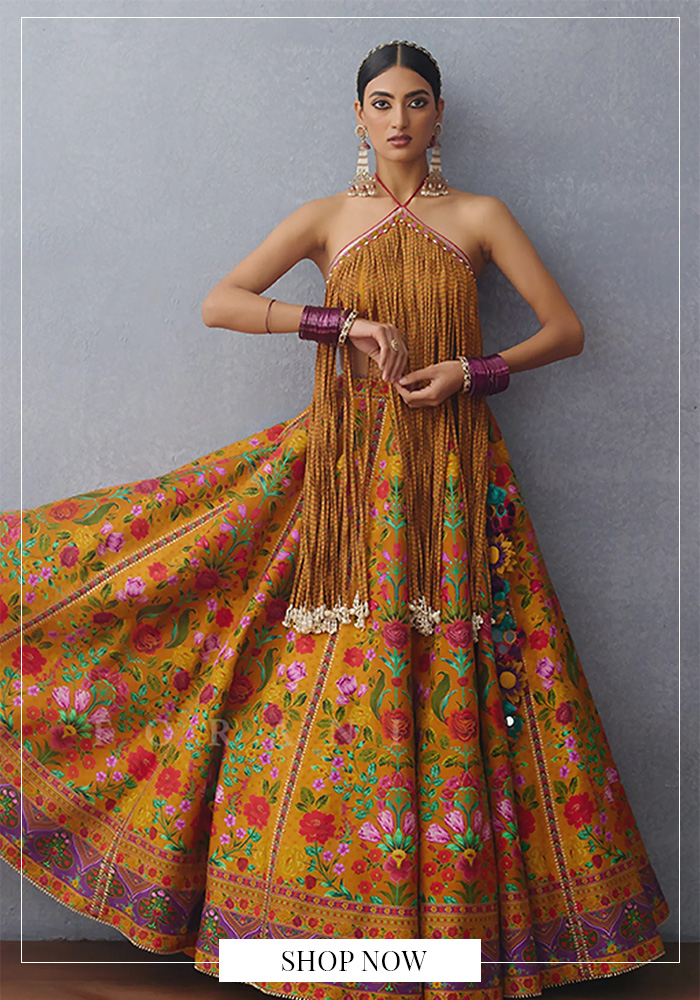 Torani yellow printed lehenga